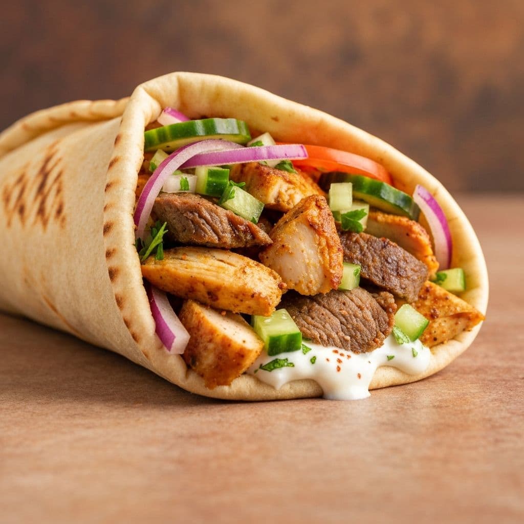 Middle Eastern wraps with shawarma fillings